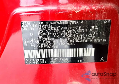 2013 Toyota Rav4 Limited from USA, damaged, VIN 2T3YFREV0DW028098